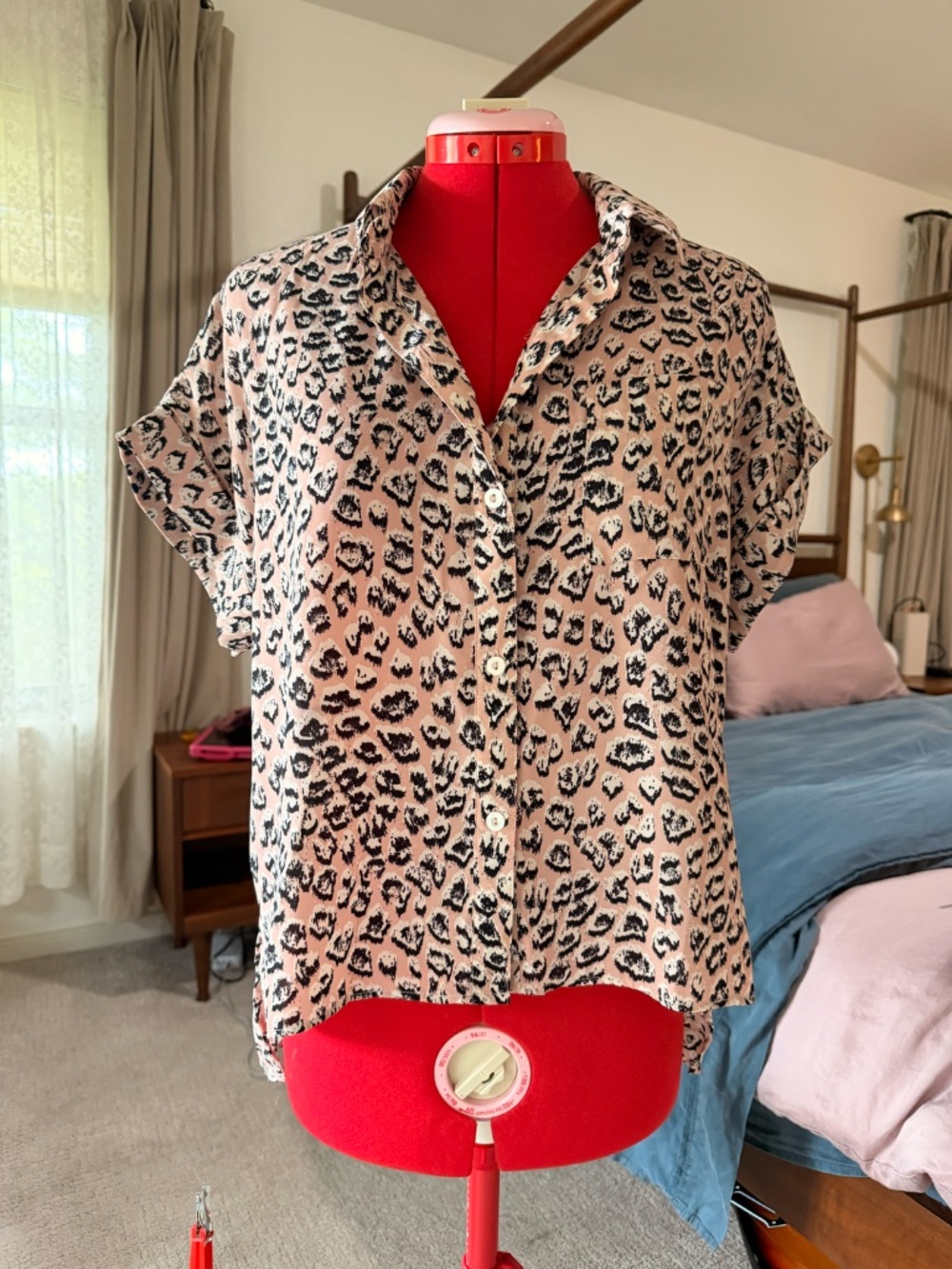 Le Lis Leopard Print Button-Down Shirt | Blush | Size S | Like New